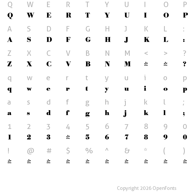 Character Map of FONTSPRING DEMO - Bodoni Recut FS Bold
