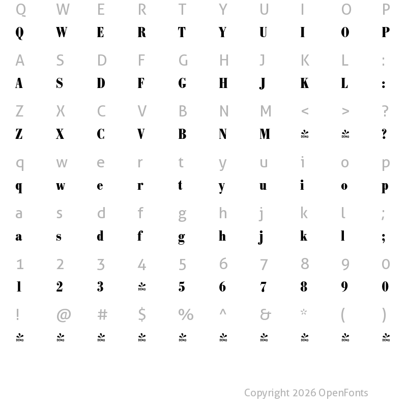 Character Map of FONTSPRING DEMO - Bodoni Recut FS Cd Bold