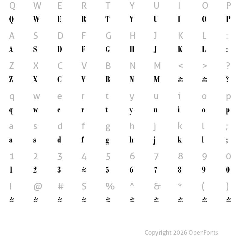 Character Map of FONTSPRING DEMO - Bodoni Recut FS Cd Demi Regular