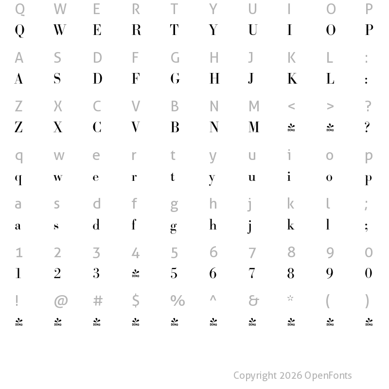 Character Map of FONTSPRING DEMO - Bodoni Serial Regular