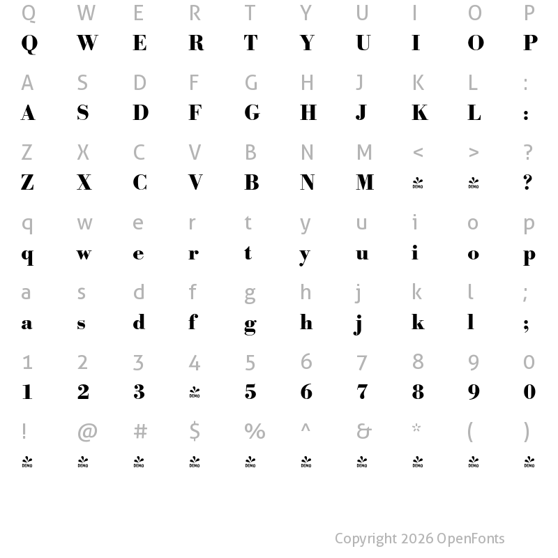 Character Map of FONTSPRING DEMO - Bodoni Serial Xbold Regular