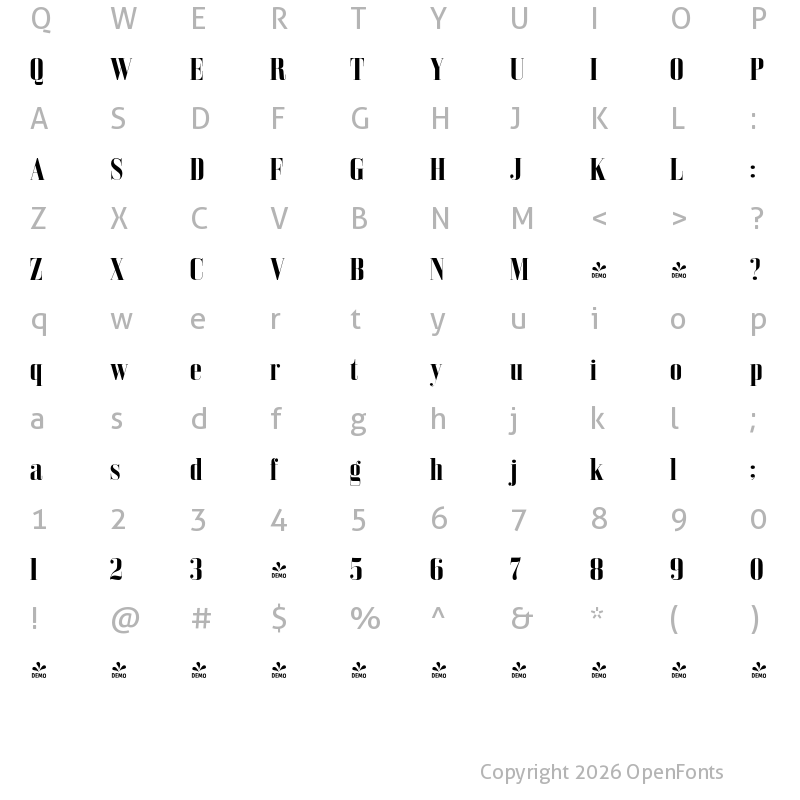 Character Map of FONTSPRING DEMO - Bodoni Z37 L Cd Rg Bold