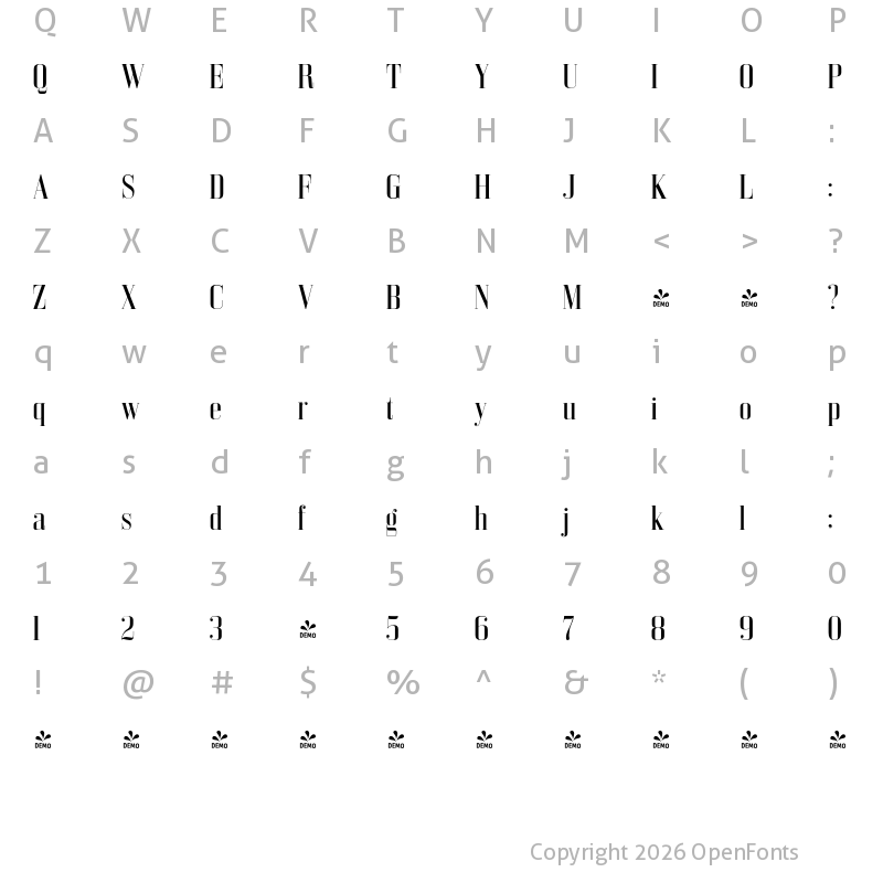 Character Map of FONTSPRING DEMO - Bodoni Z37 L Cd Rg Regular