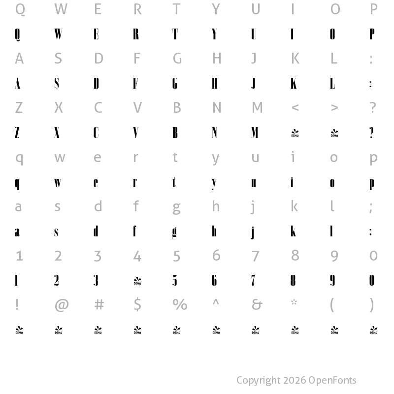 Character Map of FONTSPRING DEMO - Bodoni Z37 L Cp Hv Regular