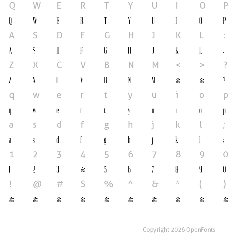 Character Map of FONTSPRING DEMO - Bodoni Z37 L Cp Rg Regular