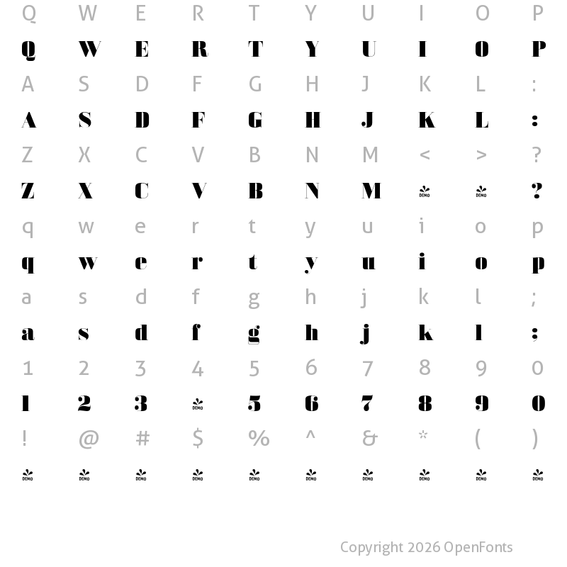 Character Map of FONTSPRING DEMO - Bodoni Z37 L Ex Hv Regular