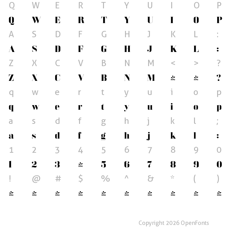 Character Map of FONTSPRING DEMO - Bodoni Z37 L Ex Rg Bold