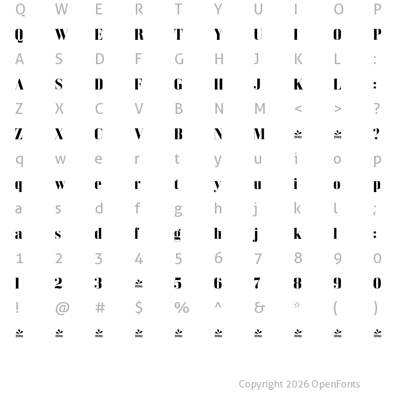 Character Map of FONTSPRING DEMO - Bodoni Z37 L Rg Bold