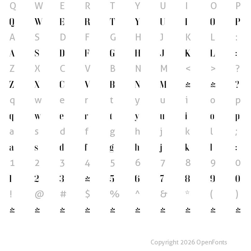 Character Map of FONTSPRING DEMO - Bodoni Z37 L Rg Regular