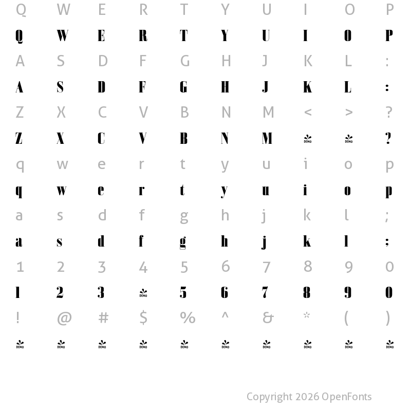 Character Map of FONTSPRING DEMO - Bodoni Z37 M Cd Hv Regular