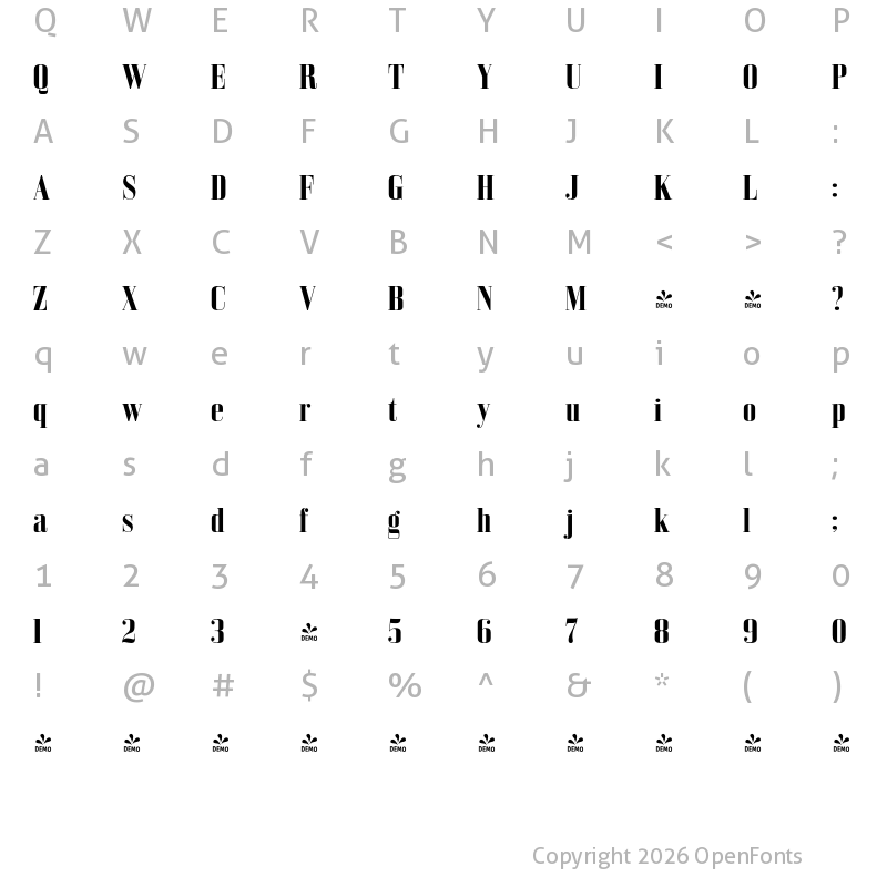 Character Map of FONTSPRING DEMO - Bodoni Z37 M Cd Rg Bold