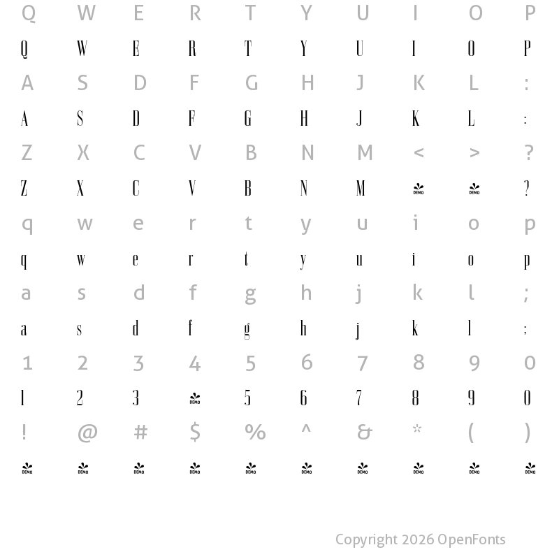 Character Map of FONTSPRING DEMO - Bodoni Z37 M Cp Rg Regular