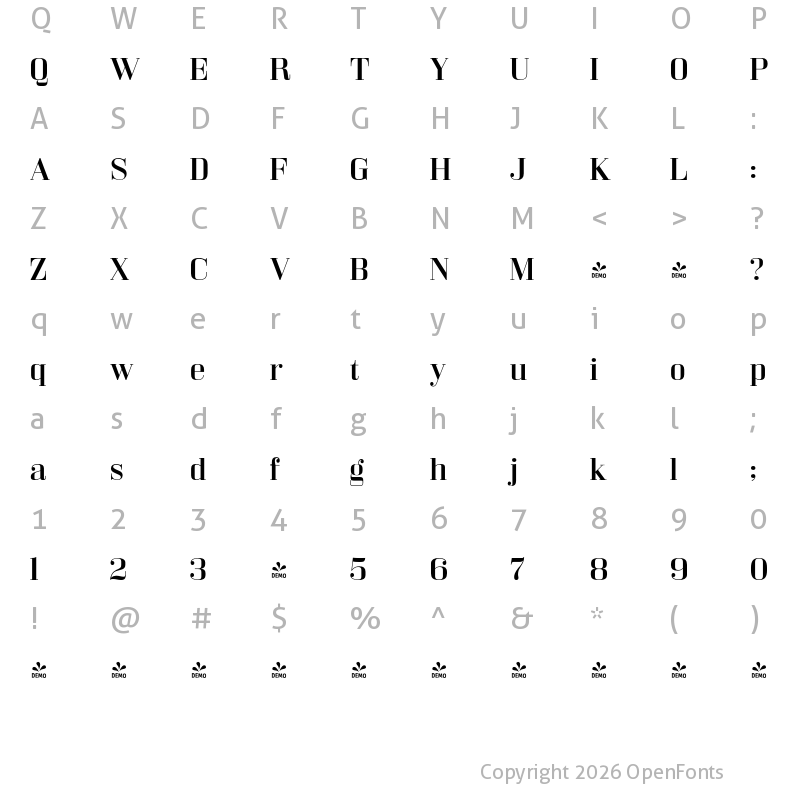 Character Map of FONTSPRING DEMO - Bodoni Z37 M Ex Rg Regular
