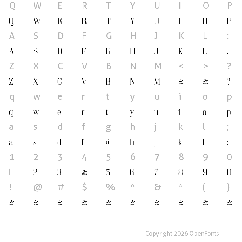 Character Map of FONTSPRING DEMO - Bodoni Z37 M Lt Regular