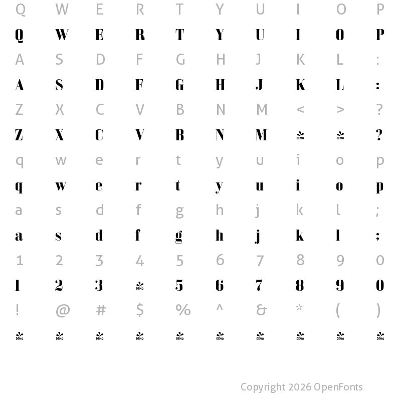 Character Map of FONTSPRING DEMO - Bodoni Z37 M Rg Bold