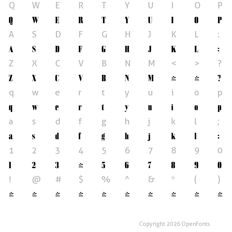 Character Map of FONTSPRING DEMO - Bodoni Z37 S Cd Hv Regular