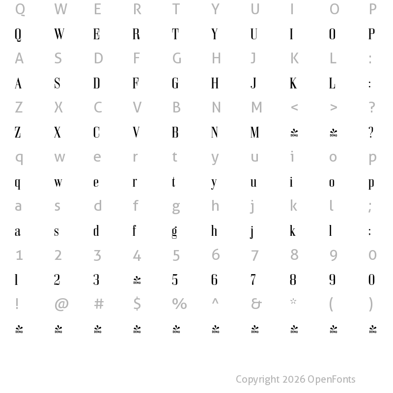 Character Map of FONTSPRING DEMO - Bodoni Z37 S Cd Rg Regular