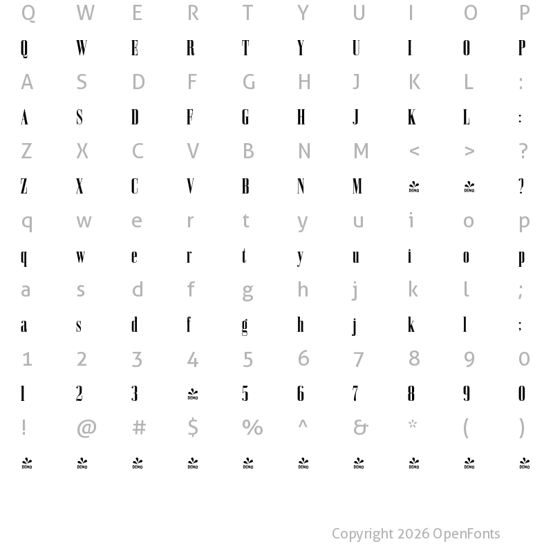 Character Map of FONTSPRING DEMO - Bodoni Z37 S Cp Rg Bold