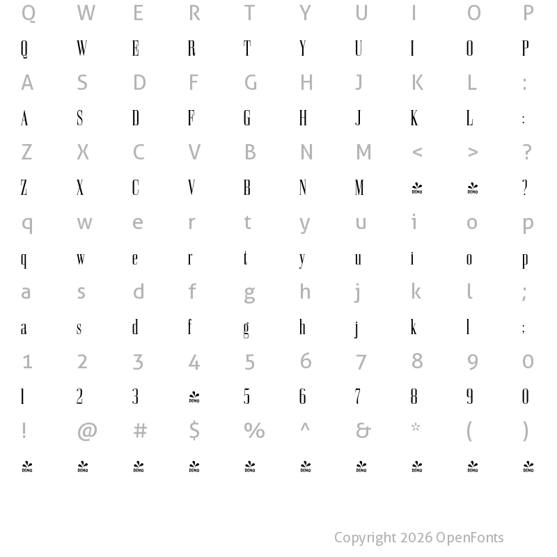 Character Map of FONTSPRING DEMO - Bodoni Z37 S Cp Rg Regular