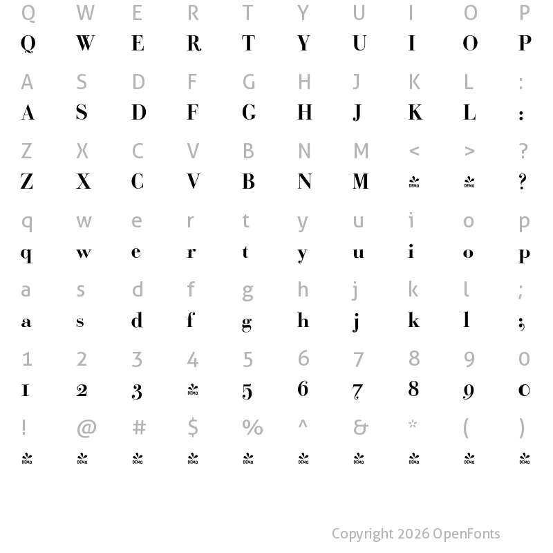 Character Map of FONTSPRING DEMO - BodoniClassic-Bold Regular