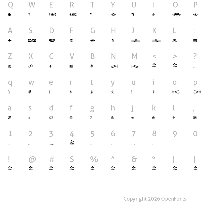 Character Map of FONTSPRING DEMO - BodoniClassic-Ornaments Regular