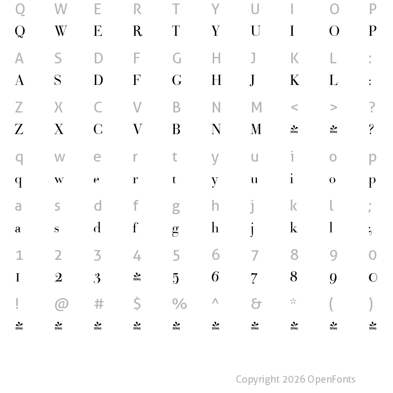 Character Map of FONTSPRING DEMO - BodoniClassicPro Regular