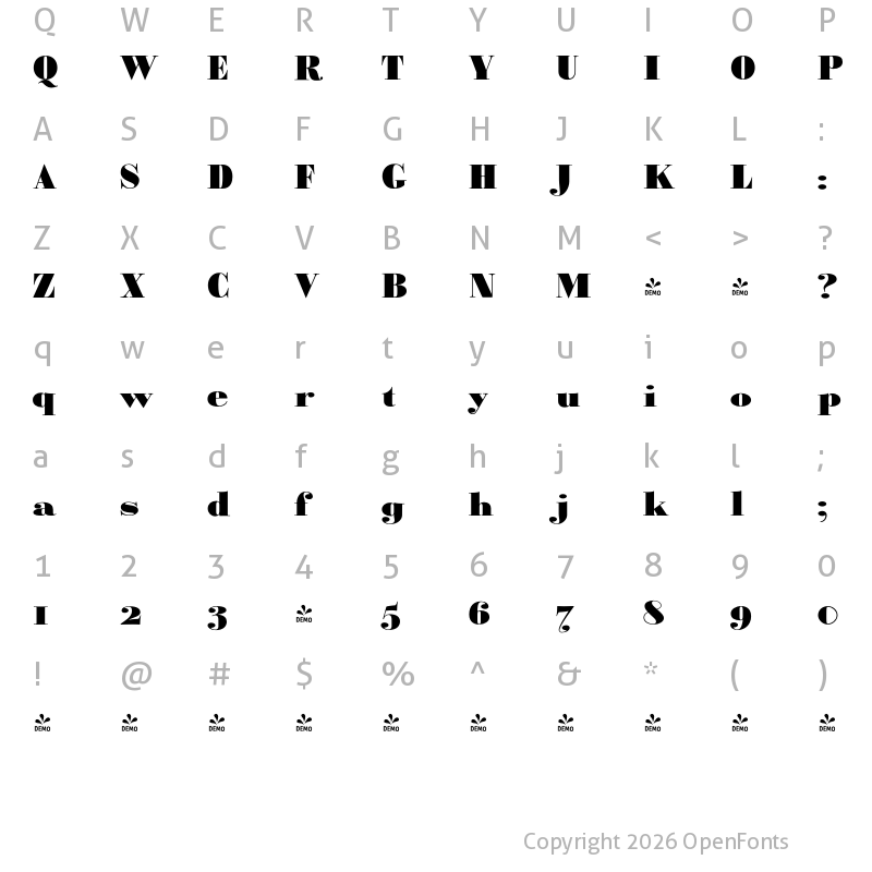 Character Map of FONTSPRING DEMO - BodoniClassicUltra Regular