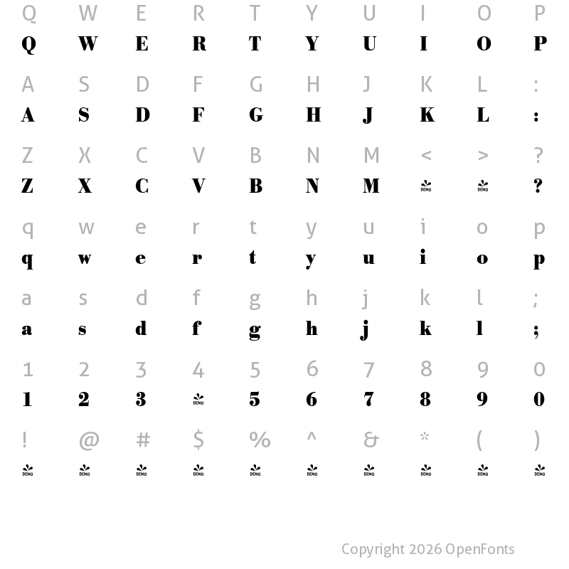 Character Map of FONTSPRING DEMO - BodoniURWExtNar Bold