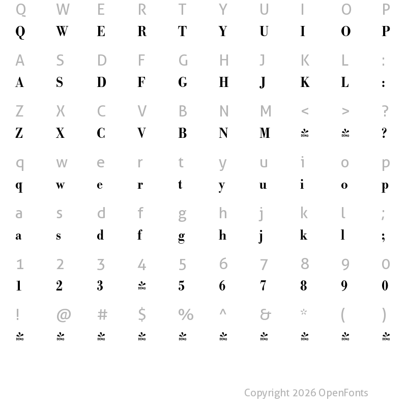 Character Map of FONTSPRING DEMO - BodoniURWExtNarMed Regular