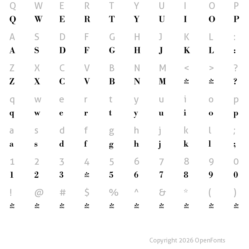 Character Map of FONTSPRING DEMO - BodoniURWMed Regular