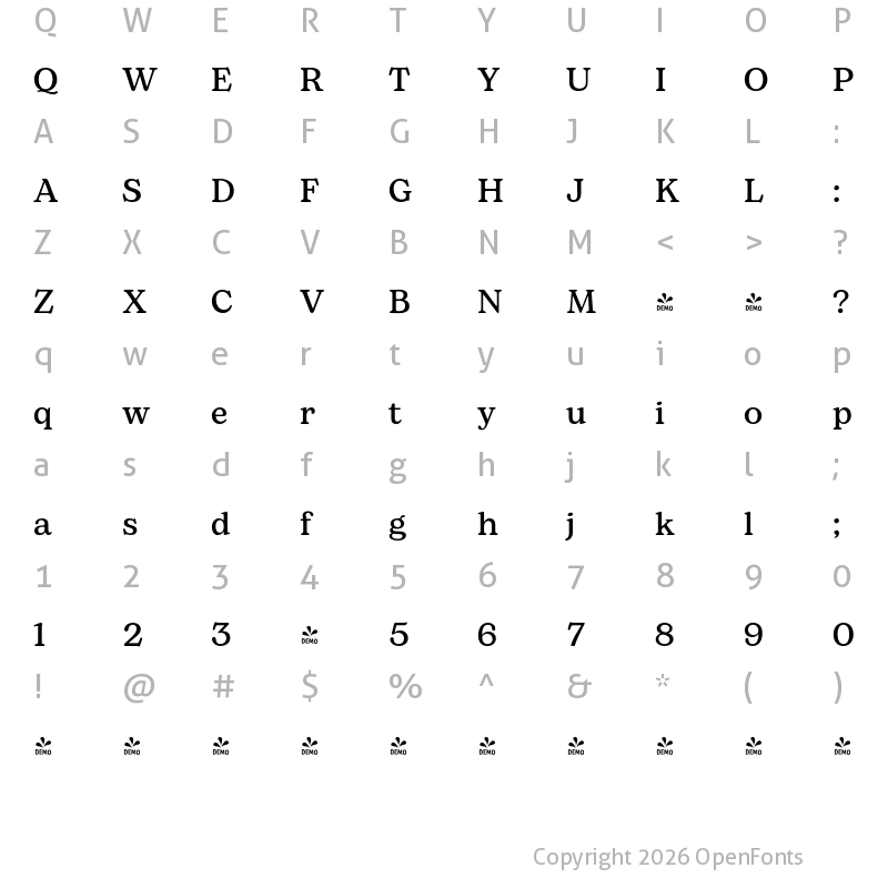 Character Map of FONTSPRING DEMO - Bogart Alt Medium Regular