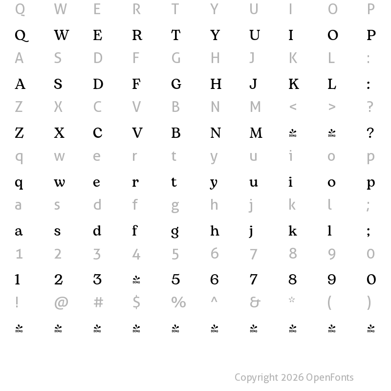 Character Map of FONTSPRING DEMO - Bogart Medium Regular