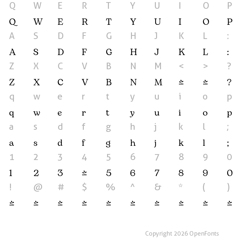 Character Map of FONTSPRING DEMO - Bogart Regular