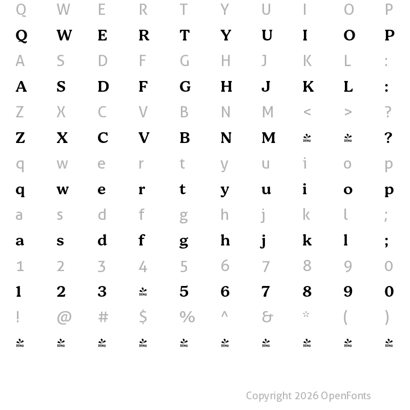Character Map of FONTSPRING DEMO - Bogue Semibold Regular