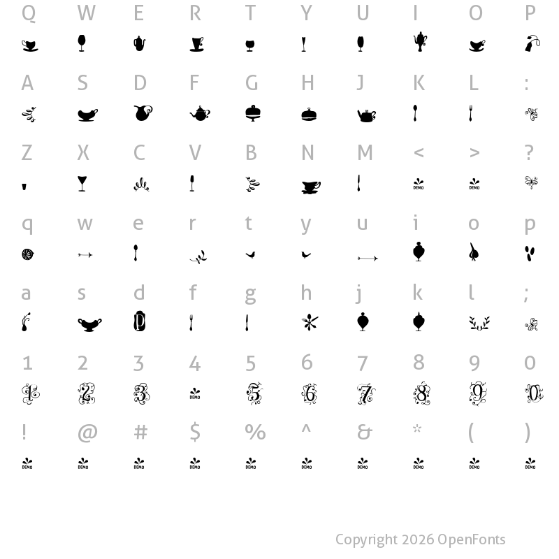 Character Map of FONTSPRING DEMO - Boho Dingbats Regular