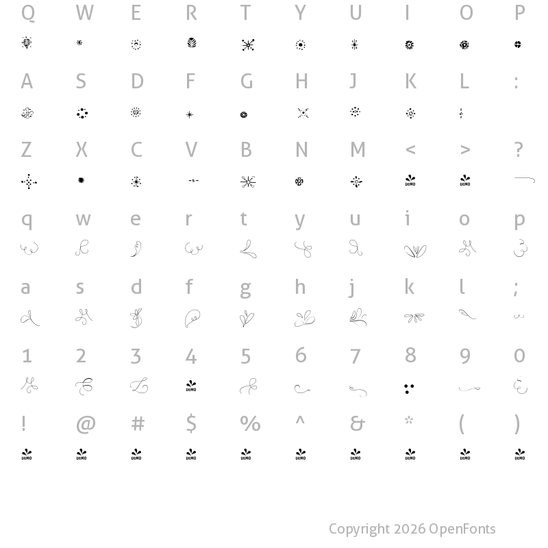 Character Map of FONTSPRING DEMO - Boho Ornaments Regular