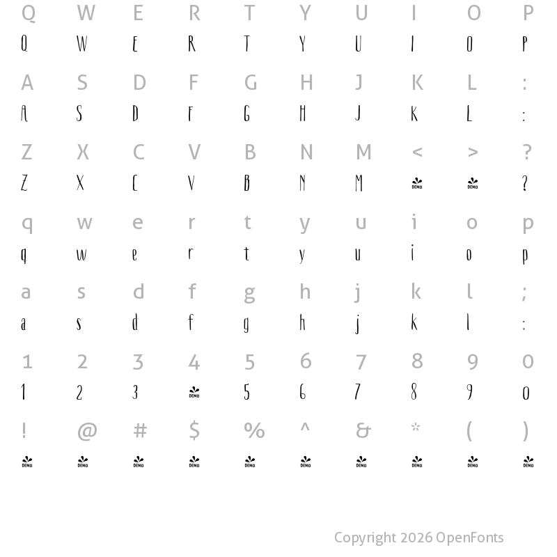 Character Map of FONTSPRING DEMO - Boho Sans Regular