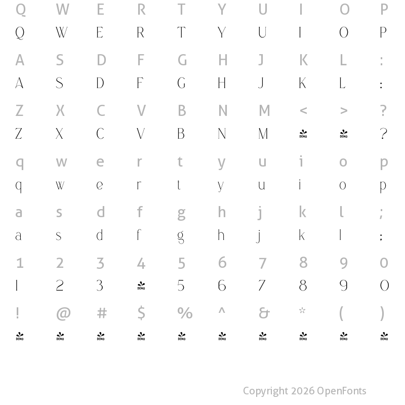 Character Map of FONTSPRING DEMO - Boketto Regular