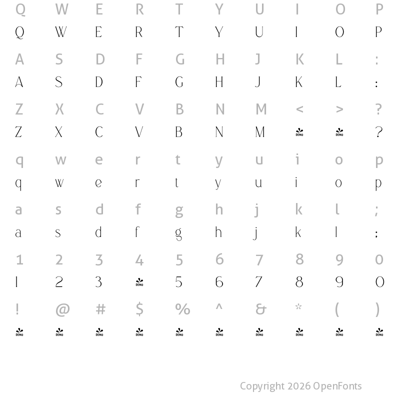Character Map of FONTSPRING DEMO - Boketto Semi Bold Regular