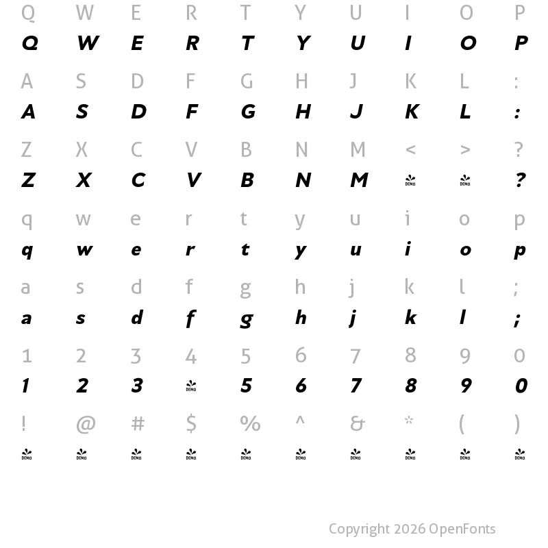 Character Map of FONTSPRING DEMO - Bold Italic Bold Italic