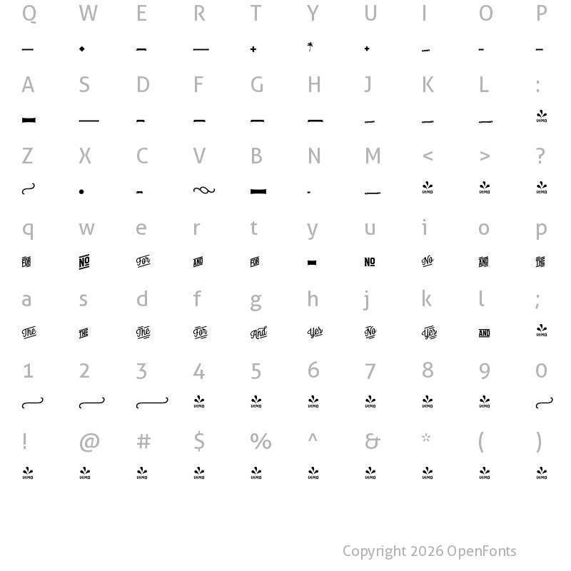 Character Map of FONTSPRING DEMO - Bolton Extras Regular