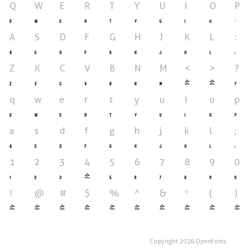 Character Map of FONTSPRING DEMO - Bolton Print Serif Regular Regular