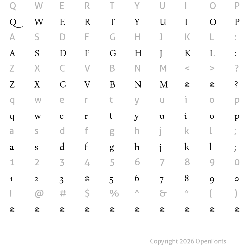 Character Map of FONTSPRING DEMO - Bona Nova Regular