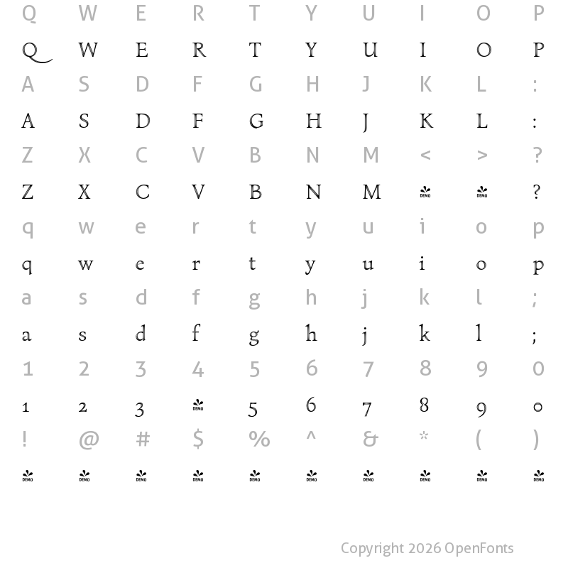 Character Map of FONTSPRING DEMO - Bona Sforza Bold