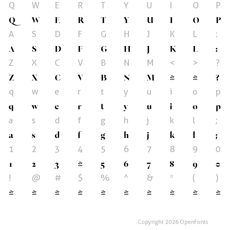 Character Map of FONTSPRING DEMO - Bona Title Bold