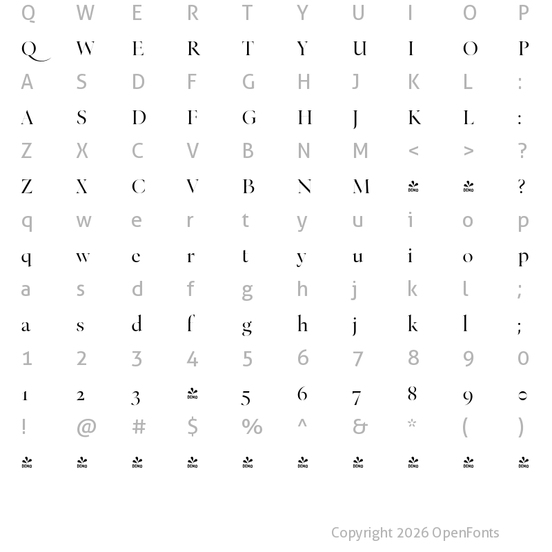 Character Map of FONTSPRING DEMO - Bona Title Regular