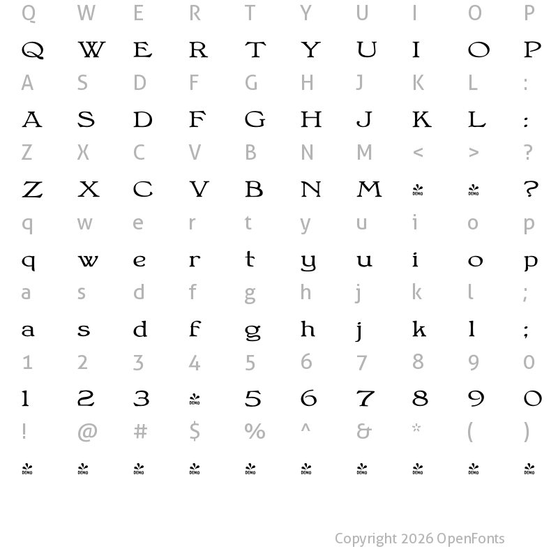 Character Map of FONTSPRING DEMO - Bonning Wide Expanded Bold