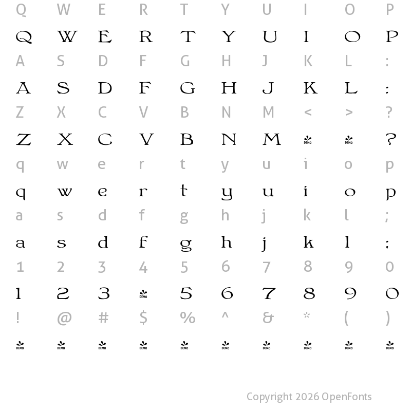 Character Map of FONTSPRING DEMO - Bonning Wide Expanded Regular