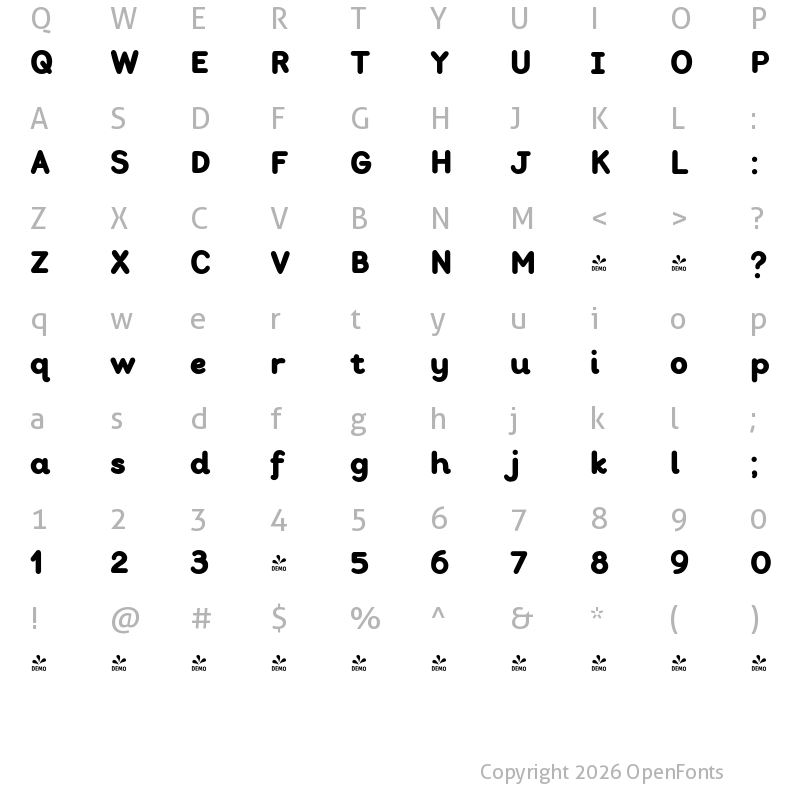 Character Map of FONTSPRING DEMO - Bookbag Alt Display Regular