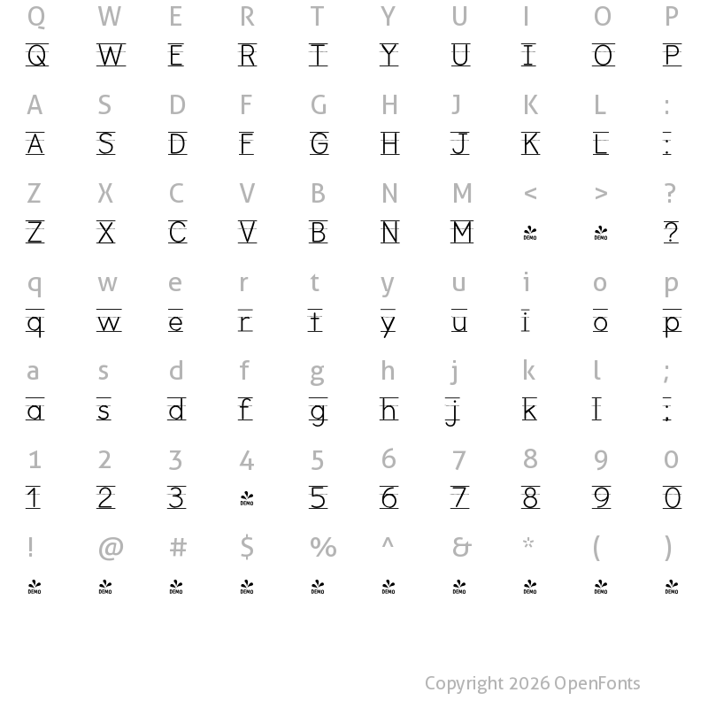 Character Map of FONTSPRING DEMO - Bookbag Lined Regular